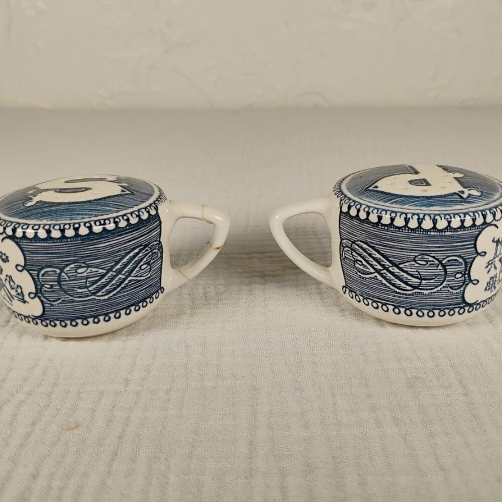 Currier & Ives Blue Salt & Pepper Shaker Replacement Pieces